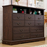 EnHomee Farmhouse Dresser for Bedroom 55.2''Wide Wood Dresser with LED & Power Outlet Vintage 10 Drawers Dressers & Chests of Drawers Long Dresser TV Stand, Closet, Entryway, Rustic Brown EnHomee