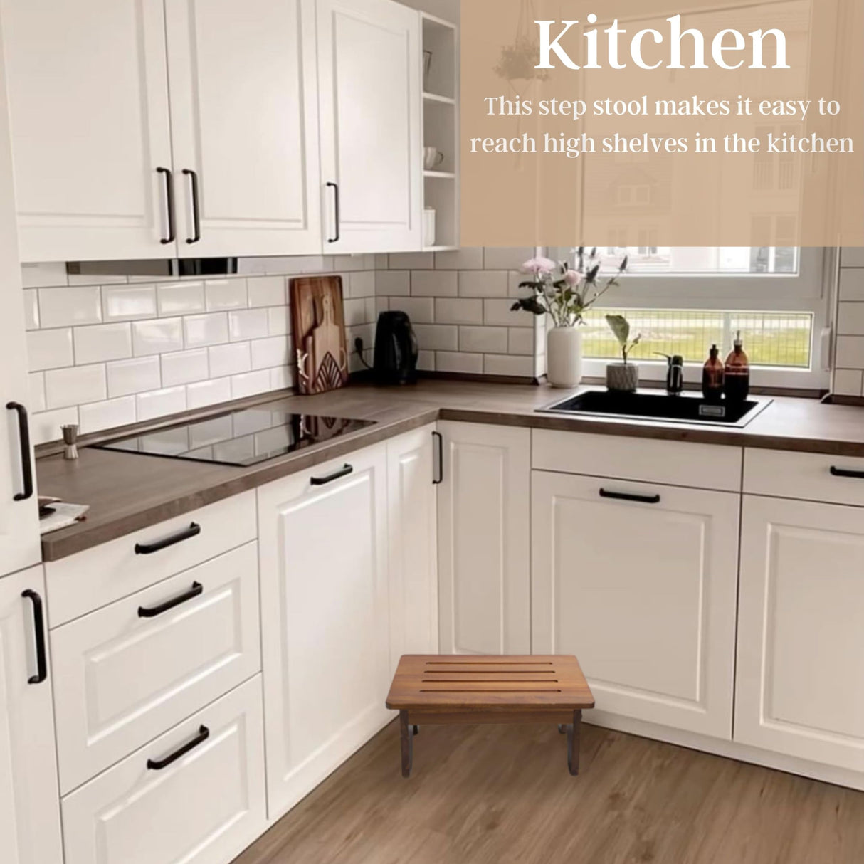 Perfnique Wooden Step Stool, 6.5" One Step Stool for Adults Kids Elderly, 300lb. Load Non-Slip Acacia Wood Step Stools for High Beds, One Step Ladder for Bedroom, Kitchen, Bathroom (Natural,6.5in) PERFNIQUE