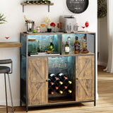 Redlife Wine Bar Cabinet with Power Outlets, Liquor Cabinet with LED Lights and Glass Holder, Industrial Storage Buffet Cabinet Coffee Bar Cabinet, Liquor Cabinet Bar Home, Bar Cabinet with Lights Redlifeᅟᅠ