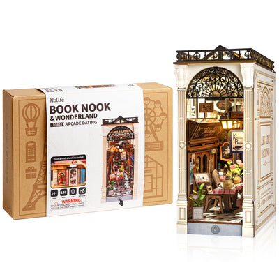 Rolife DIY Book Nook Kits for Adults, Miniature Dollhouse Booknook Kit, 3D Wooden Puzzle Creative Decorative Bookends Bookshelf Diorama Insert Crafts Hobbies Gifts (Arcade Dating)