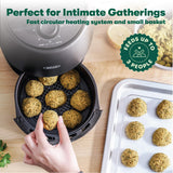 BELLA 2 qt Manual Air Fryer Oven and 5-in-1 Multicooker with Removable Nonstick and Dishwasher Safe Crisping Tray and Basket, 1200 Watt Heating System, Matte Black BELLA