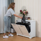 JAXPETY Double Tilt Out Trash Cabinet, Kitchen Hidden Garbage Can with Negative Ion & Deodorizing Function,Free Standing Recycling,Dog Proof 10 Gallon Trash Bin Cabinet for Bathroom, Living Room JAXPETY