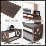 RICHER HOUSE Floating Wood Shelves with Guardrail, Rustic Brown, Wall Mounted, 2 Shelves, Farmhouse Style RICHER HOUSE