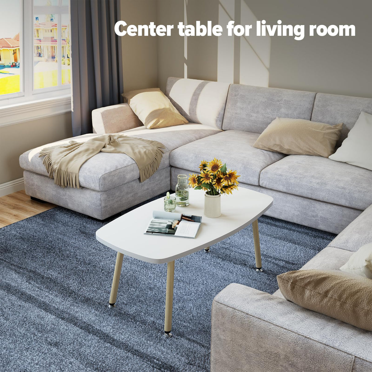 WOHOMO Folding Coffee Table 39.3'' White Coffee Tables for Living Room Portable Simple Modern Rectangular Center Table for Small Spaces, No Assembly, White-Htp WOHOMO