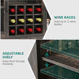 DWVO Farmhouse Coffee Bar Cabinet，53” Kitchen Sideboard Buffet Cabinet with Storage, 3 Drawers & Sliding Barn Door, Storage Cabinet with Glass Door for Kitchen & Living Room, Dark Rustic Oak DWVO