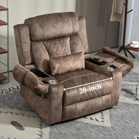 JUUXO Power Lift Recliner for Elderly 28-Inch Wide Seat – Lay Flat Lift Chair with Heat Massage - Flip Arm Storage Cup Holders - USB Type C Charging - Lumbar Pillow – Big Tall 400 lbs JUUXO