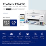 Epson EcoTank ET-4850 Wireless All-in-One Cartridge-Free Supertank Printer with Scanner, Copier, Fax, ADF and Ethernet – The Perfect Printer Office - White, Medium Epson