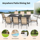 BUPPLEE 9-Piece Outdoor Patio Dining Set with 8 Stackable Chairs, Rectangular Metal Table with Umbrella Hole, 8-Person Patio Table and Chairs for Backyard, Poolside, Balcony and Garden Brown BUPPLEE