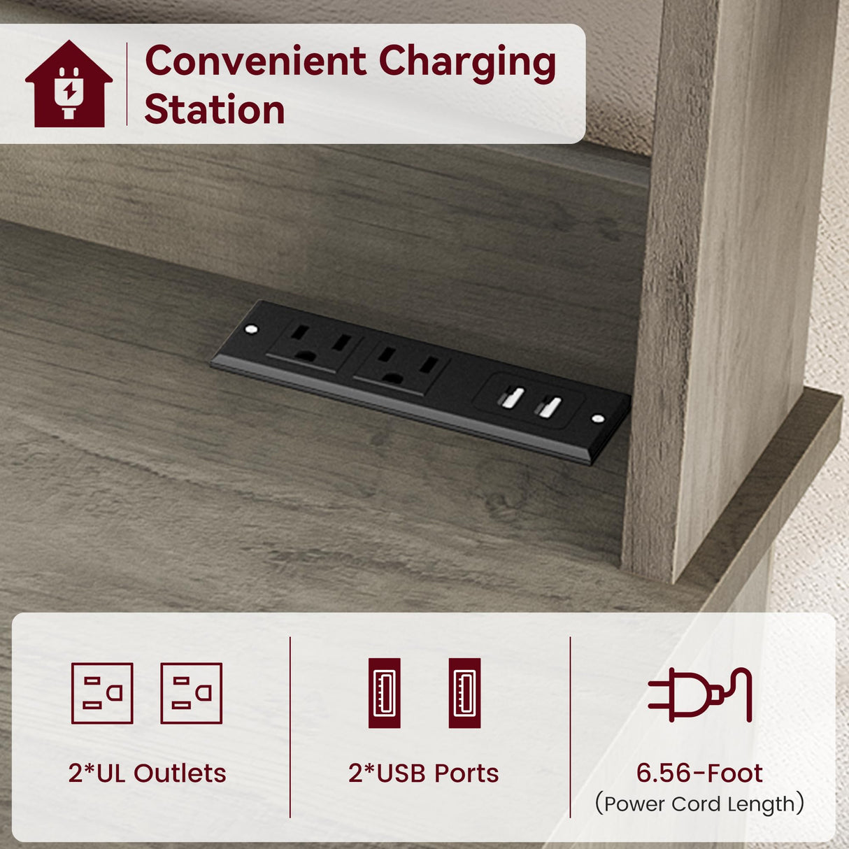 GarveeHome Microwave Stand Bakers Rack Cabinet, Farmhouse Bakers Rack with Power Outlet with Thickened Counter, Freestanding Small Kitchen Bakers Rack with Large Storage, Easy Assembly,Retro Gray GarveeHome