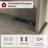 GarveeHome Microwave Stand Bakers Rack Cabinet, Farmhouse Bakers Rack with Power Outlet with Thickened Counter, Freestanding Small Kitchen Bakers Rack with Large Storage, Easy Assembly,Retro Gray GarveeHome