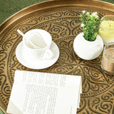 HOMCOM 24" Round Coffee Table with Hammered Tray Top, Vintage Metal Center Table for Living Room, Bedroom, Side Table, Gold HOMCOM