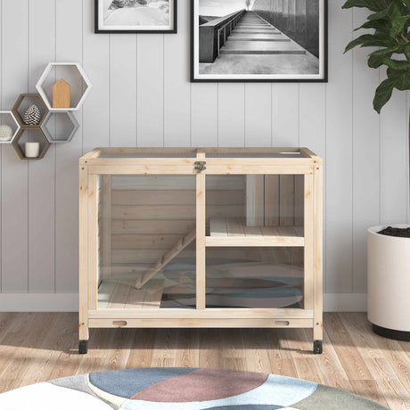 PawHut Indoor Rabbit Hutch with Wheels, Desk and Side Table Sized, Wood Rabbit Cage, Waterproof Small Rabbit Cage, Natural PawHut