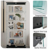 lunhung 5-Shelf Glass Display Cabinet with LED Lights & Lock, 76" H Tempered Glass Wine Cabinet w/ 2 Doors& Wheels, Floor Standing Bookshelf Curio Case for Living Room,Hallway (Black) lunhung