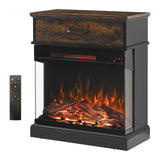 25" Electric Fireplace Side Table with Infrared Quartz Heater, 3-Sided Glass Fireplace Heater w/Remote Control & 9H Timer, Thermostat, Overheat Protection, Electric Fire Place for Indoor, 1500W Tomkate
