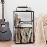 LOAKEKEL Record Player Stand, Vinyl Record Storage Up to 200 Albums, 3 Tier End Table with Removable Dividers, Tall Side Table for Living Room, Bedroom, Black, HETCD010BK1 LOAKEKEL