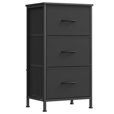 SONGMICS Dresser for Bedroom, Chest of Drawers, Steel, MDF, 3 Non-Woven Fabric Drawers, Storage Organizer Unit, Closet, Entryway, Ink Black and Ebony Black ULGS313B01S SONGMICS