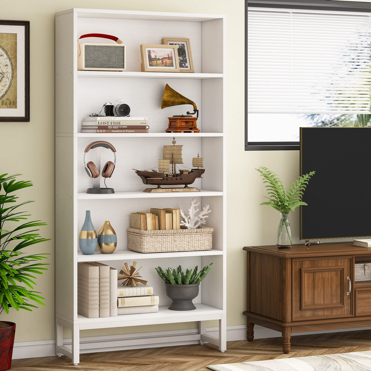 Tribesigns Tall Bookcase and Bookshelf, 70.8” Large Bookcases Organizer with 5-Tier Storage Shelves, Heavy Duty Free-Standing Library Bookshelf Shelving Unit for Living Room, Bedroom, Office (White) Tribesigns