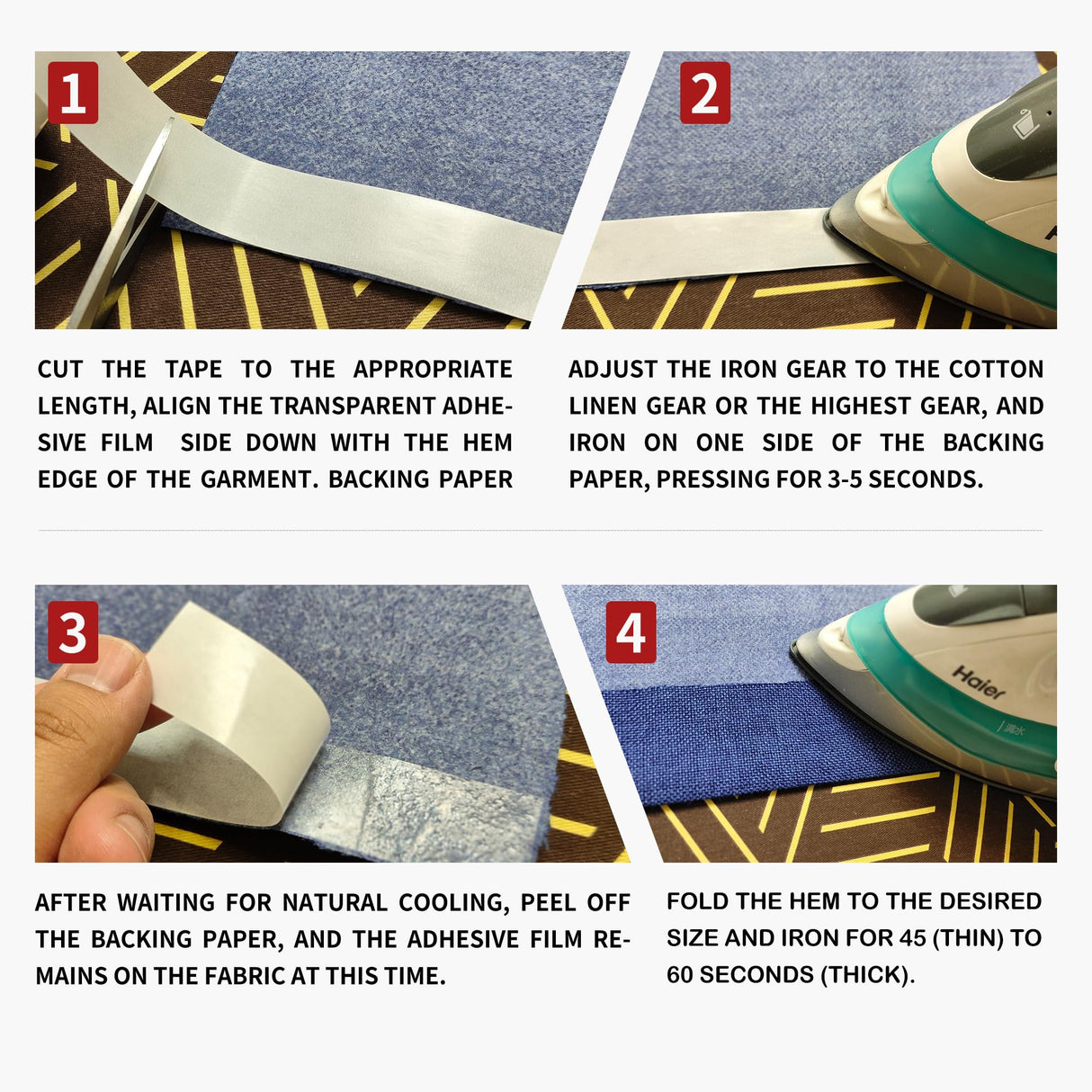 KOPAIBOS 2 Inch 5 Yards Heavy Double-Sided Iron on Hemming Tape with Backing No sew Fabric Tape for Curtains Webbing Sofa Decorations Appliques Embroidery Patches KOPAIBOS