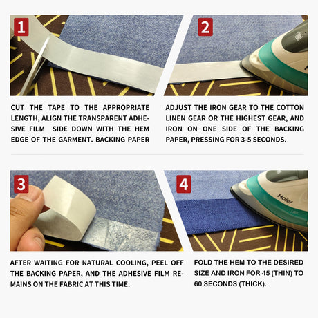 KOPAIBOS 2 Inch 5 Yards Heavy Double-Sided Iron on Hemming Tape with Backing No sew Fabric Tape for Curtains Webbing Sofa Decorations Appliques Embroidery Patches KOPAIBOS