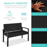 Best Choice Products Outdoor Bench 2-Person Wicker Garden Patio Benches Seating Furniture for Backyard, Porch w/Seat Cushion, 700lb Capacity - Black/Black Best Choice Products