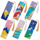 SWATOM 6 Pcs 5D Diamond Painting Bookmarks Sun & Moon Nature Acrylic Diamond Art Bookmark with DIY Painting Kits Tassels & Wood Beads Pendant Rhinestone Bookmarks SWATOM