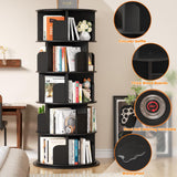 Besiost Rotating Bookshelf Tower, 5 Tier Spinning Bookcase, Revolving 360 Book Shelf Narrow Tall Bookcase, Vertical Turning Round Bookshelf Organizer, Wood Corner Book Shelf for Small Space, Black Besiost