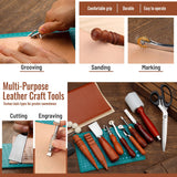 Leather Working Tools Kit, Leather Tooling Kit with Double Layer Storage Box, Heavy Duty Sewing Kit, Professional Working Tools and Supplies for DIY Stamping Cutting Engraving Punching Sewing FOUSNOW