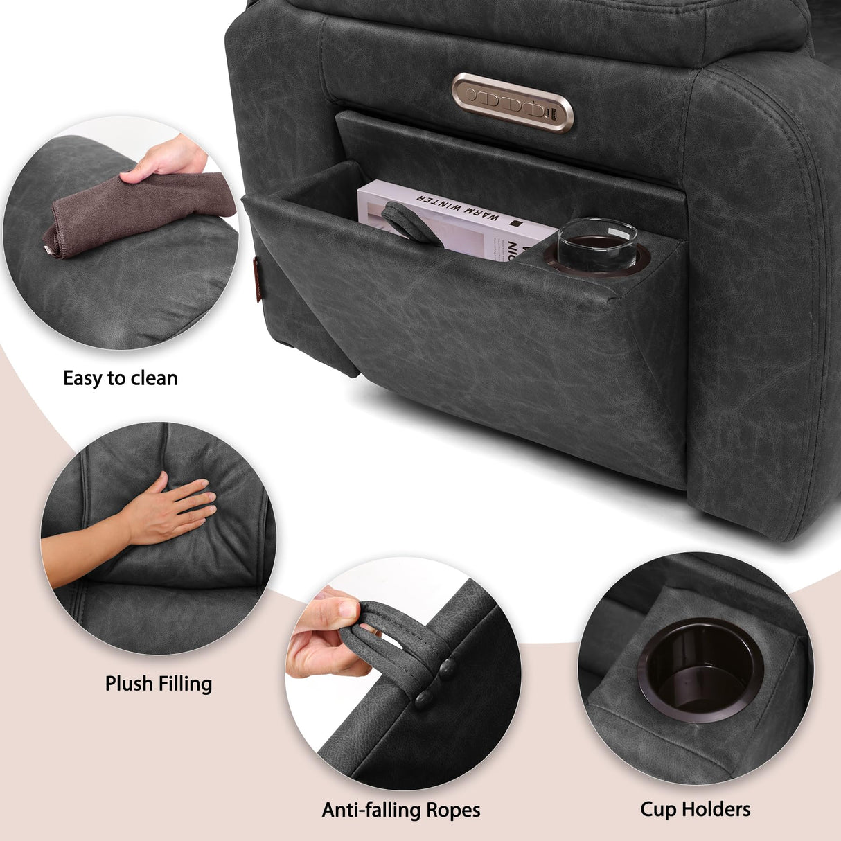 EONIX Triple Motor Lay Flat Zero Gravity Power Recliner Chair with Heating and Massage, Independent Footrest, Backrest, Headrest Adjustments, 400lbs Heavy Duty Big Man Power Recliner Chair, Black EONIX