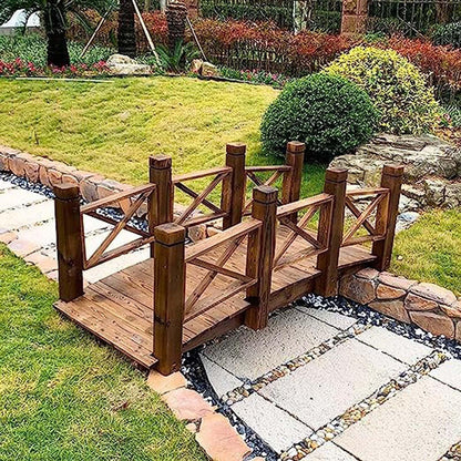 4.6ft Long Garden Decor Outdoor Bridge, Classic Wooden Arched Footbridge, for Fish Pound/Creek Bed/Farm, Easy to Install - WoodArtSupply