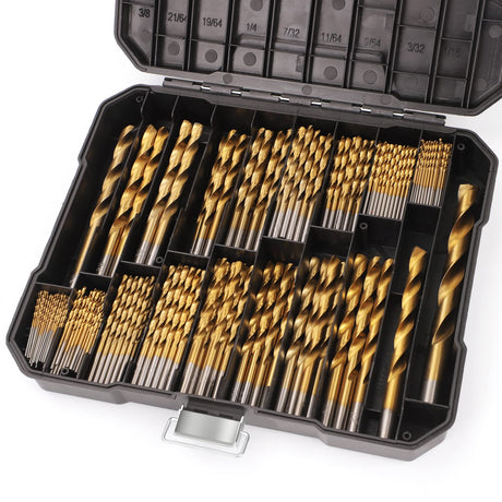 COMOWARE 230 Pcs Drill Bit Set for Wood & Metal - Titanium Wood Drill Bits, High Speed Steel Drill Bit Kit Titanium Coated for Wood, Metal, Plastic, Aluminum Alloy with Storage Case, 3/64"-1/2" COMOWARE