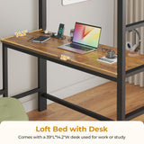 ADORNEVE Twin Size Loft Bed with Desk and 8 Storage Drawers, Metal Kids Loft Bed Twin with LED Lights & Charging Sation, Storage Shelves, 13.1" H Safety Guard & Ladder, Rustic Brown ADORNEVE