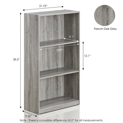 Furinno Basic 3-Tier Bookcase Storage Shelves, French Oak Grey - WoodArtSupply