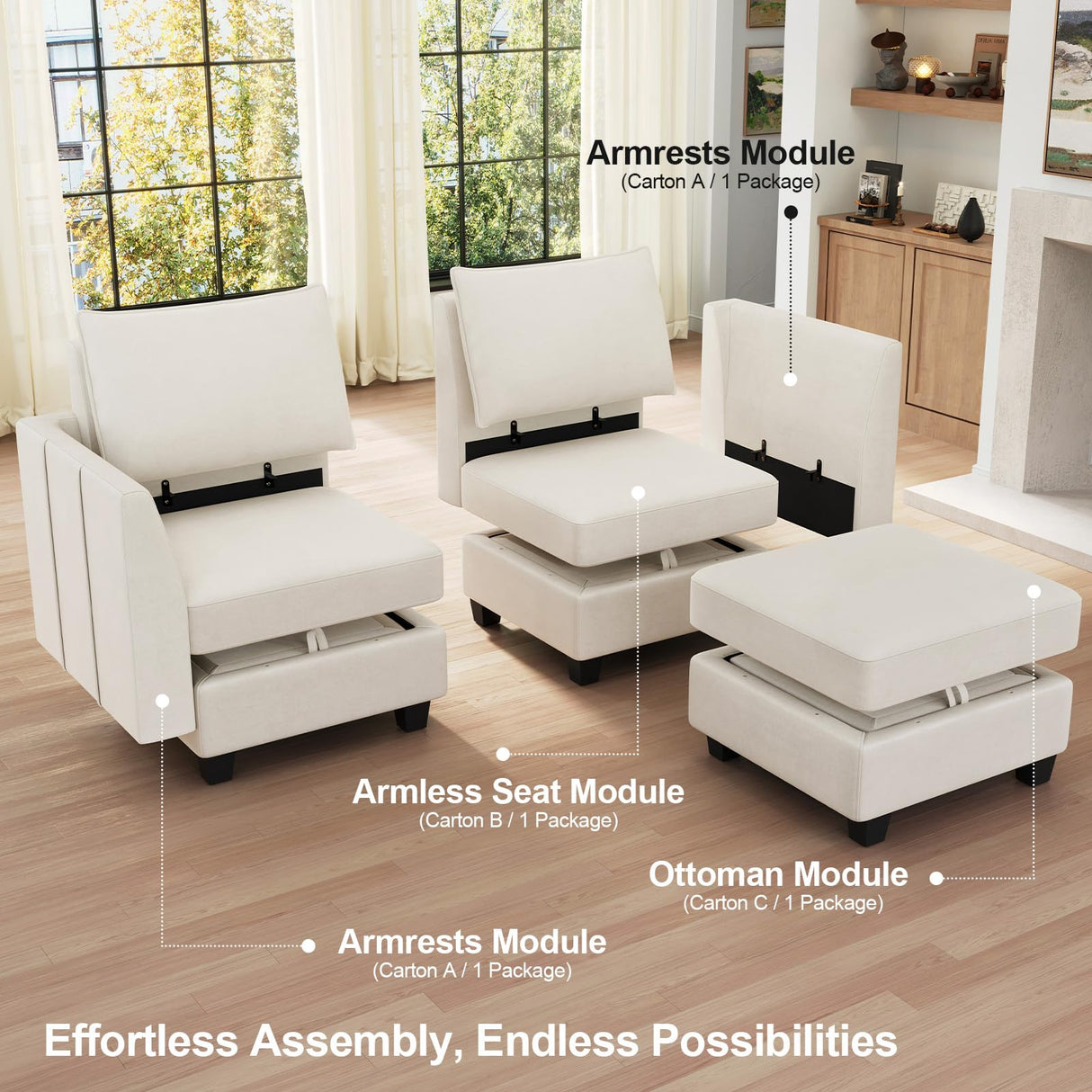 Belffin Oversized Modular Sectional Sofa U Shaped Couch with Storage Ottoman Velvet Sectional Couch for Living Room, Beige Belffin