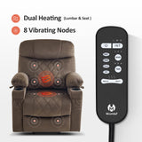 MCombo Small Size Triple Motor Power Lift Recliner Chair Sofa with Massage and Dual Heating, Adjustable Headrest for Elderly People Petite, USB Ports, Extended Footrest, Fabric 7222 (Coffee) MCombo