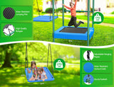 Vibemo Swing Sets for Backyard, 5-in-1 Outdoor Swing Set, 660 lbs Heavy Duty Extra Large Metal Kids Swing Sets with Trampoline, Platform Swing, 2 Swings and Basketball Hoop Vibemo