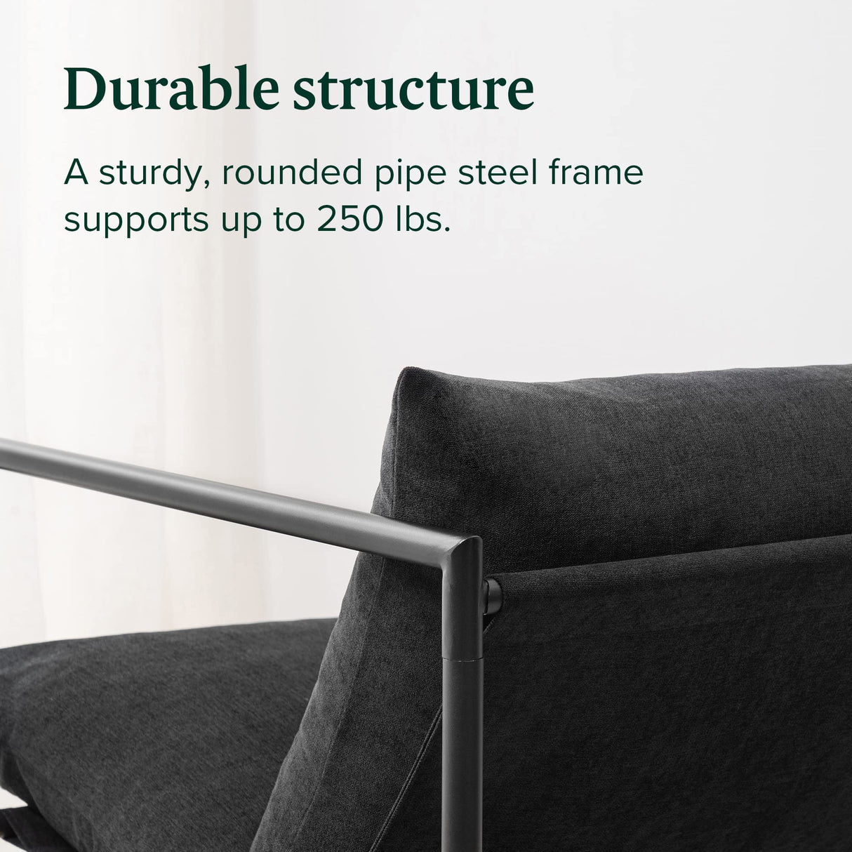 ZINUS Aidan Sling Accent Chair, Metal Framed Armchair with Shredded Foam Cushioning, Black ZINUS