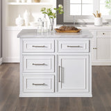 Crosley Furniture Cutler Faux Marble Top Kitchen Island with Storage, Breakfast Bar, Microwave Stand, White Crosley Furniture