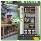 JAORD Garage Storage Cabinets with Wheels and Pegboard,Rolling Metal Storage Cabinets with 2 Locking Doors and 4 Adjustable Shelves for Garage, Home, Assembly Required JAORD