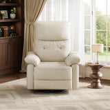 Power Recliner Chair for Adults, PU Leather Swivel Rocker Recliner with Padded Armrests & Side Pocket, Modern Upholstered Reclining Glider Chair for Living Room or Nursery (White) IDEALHOUSE