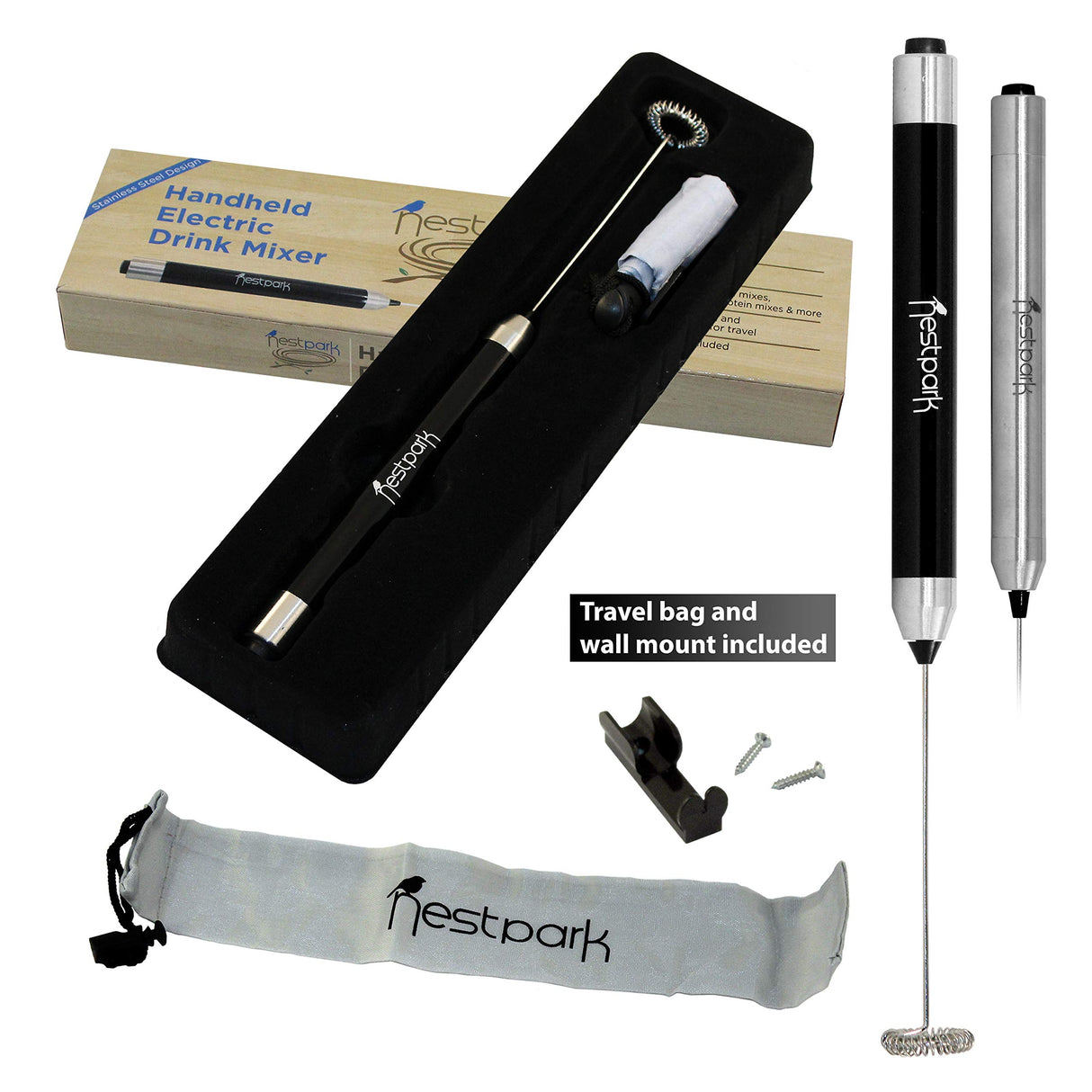 Nestpark Portable Drink Mixer Small Handheld Electric Stick Blender - Cordless and Battery Operated Bulletproof Keto Coffee Blender Nestpark