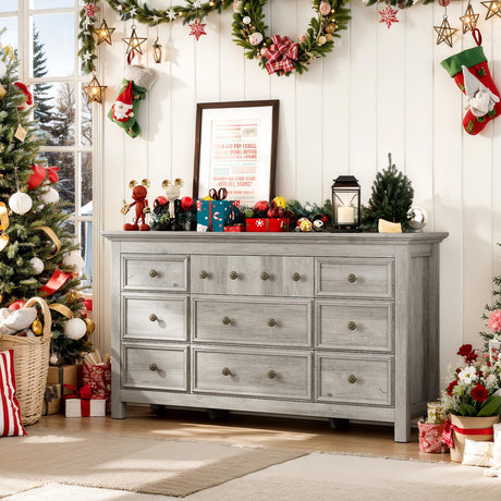 LGHM Dressers for Bedroom with 9 Drawers, 9 Drawer Dresser with Textured Borders, 58" W Chest of Drawers Closet Organizers and Storage Clothes - 6" Deep Drawer for Bedroom, Living Room,Gray LGHM