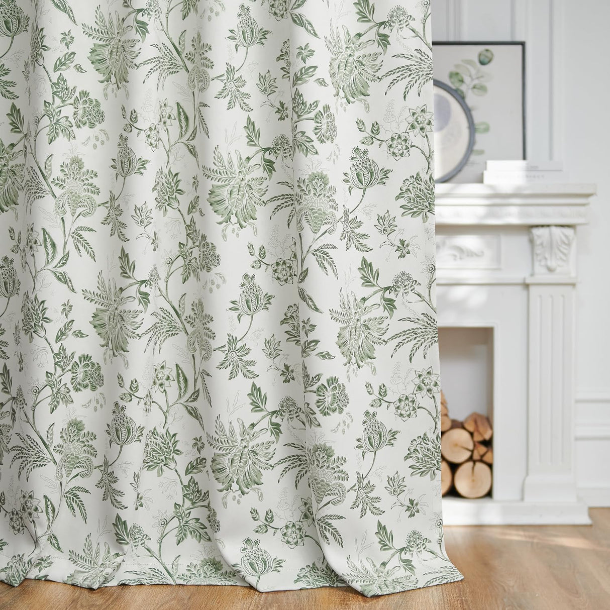 jinchan 100% Blackout Floral Curtains for Bedroom, 108 Inches Long Printed Flower Black Out Curtains, Extra Long Back Tab Sage Green Window Treatment Farmhouse Drapes Set 2 Panels Green jinchan