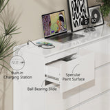 wanan 9 Drawer Dresser, Glossy White Dresser with LED Lights & Charging Station, Ball Bearing Slide wanan