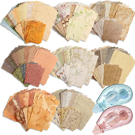 226 Sheets Vintage Scrapbook Paper Kit with Photo Tapes, Textured Scrapbooking Supplies Craft Paper for Junk Journal Supplies Planner Mixed Collage Materials Embellishments Caffox