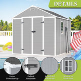 Outdoor Storage Shed 8x8 FT, Resin Shed with Floor & Window, Lockable Door, Vents, Outside Sheds & Garden Shed for Patio Furniture, Gardening Tools, Pool Equipment (Grey, 8 * 8ft) OUEEEDD