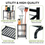 RANXFLOAT Garden Tool Organizer with Storage Hooks, Yard Tool Tower Rack for Garage Organization and Storage, Up to 35 Long-Handled Tools, Metal Tool Holder with 6 Hooks, Black RANXFLOAT