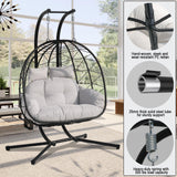 Double Hammock Egg Chair 2 Person Egg Chair Indoor Outdoor Swing with Stand Patio Wicker Hanging Chair Widened and Enlarged for Balcony Bedroom Porch Adults Kids VERASCOT