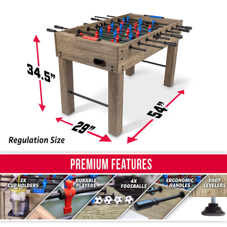 GoSports 54 Inch Full Size Foosball Table - Includes 4 Balls and 2 Cup Holders – Black, Oak, or White GoSports