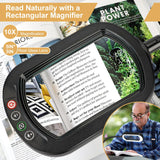 Veemagni 10X Rectangle Magnifying Glass with Light and Stand, Flexible Gooseneck LED Lighted Desk Lamp, 5 Color Modes Stepless Dimmable, Hands Free Magnifier for Reading Crafts Painting Close Work Veemagni
