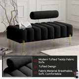 NIOIIKIT 53.2" Modern Loveseat Sofa Couch, Upholstered Accent Sofa with Golden Legs and Adjustable Backrest, Small Teddy Fleece Couches for Bedroom, Living Room, Compact Small Space (Black) NIOIIKIT